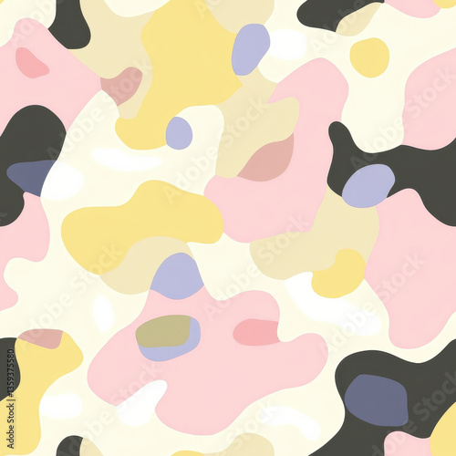 Wallpaper Mural Pastel cow print seamless pattern with soft yellow, pink, and black tones Torontodigital.ca
