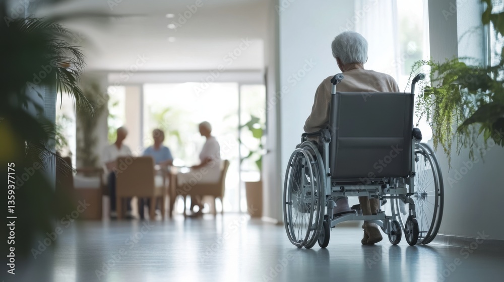 Disability support at a senior care home with caregivers assisting residents. Featuring comfort and care Disability support at a senior care home with caregivers assisting residents. Featuring comfort and care