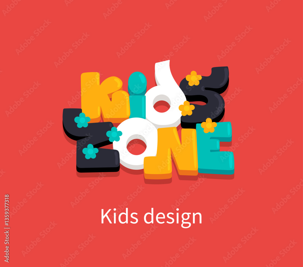 Obraz premium Cartoon color sign kids zone. Inscription of colored letters for children's rooms and playgrounds