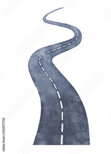 Watercolor road, highway hand drawn illustration on isolated background