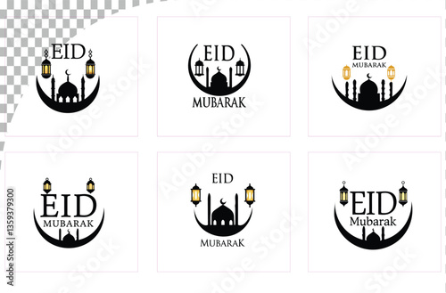 New 1 Eid Mubarak set of vector illustration art vector design Arabia, calligraphy, concepts, horizontal, icon set, illuminated, invitation, Islam, month, moon, no people, outline, poster, religion, s