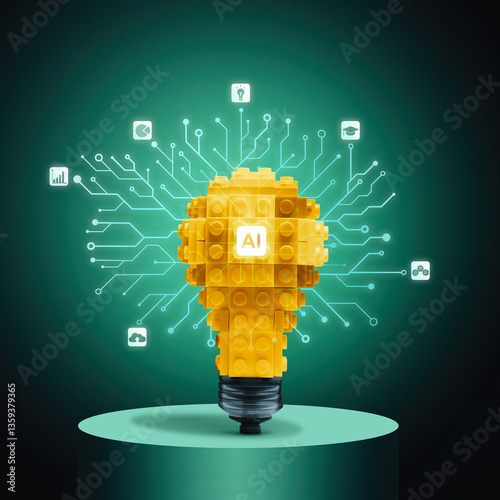 Glowing light bulb marked with AI sign on dark backdrop.