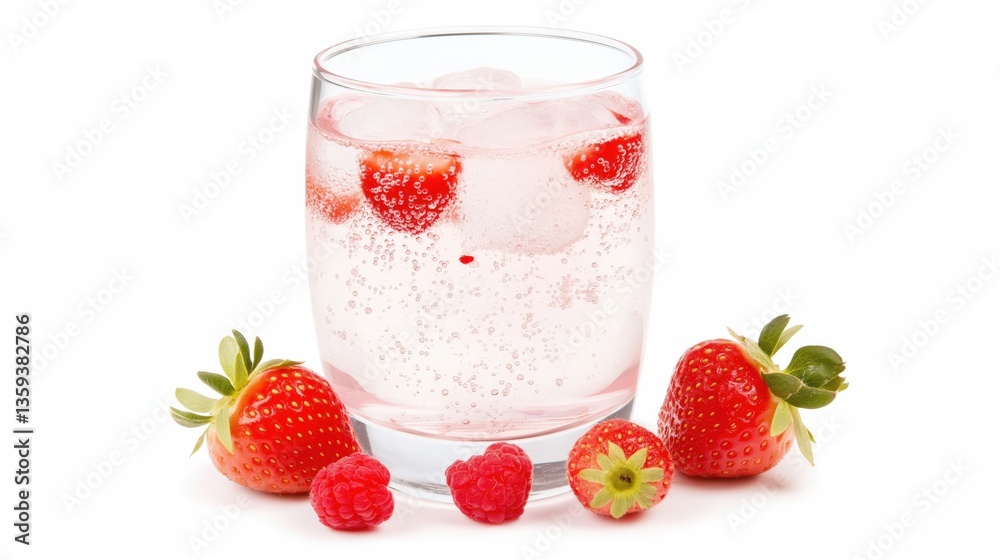 Refreshing Summer Cocktail with Strawberries and Raspberries: Cool Fizzy Beverage for Garden Parties Refreshing Summer Cocktail with Strawberries and Raspberries: Cool Fizzy Beverage for Garden Parties