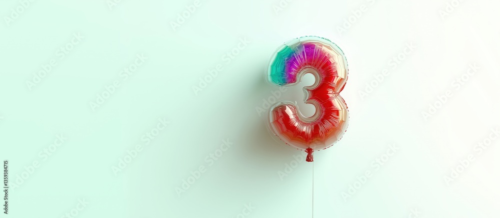 Fototapeta premium Colorful Balloon Number Three 3rd Birthday Celebration: Vibrant Party Decorations & Festive Event Idea