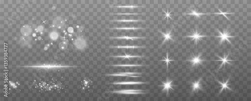 Light effects.Wind glare, explosions, shine, dust, lines, solar flares, sparks, sequins, stars, curved curls. Glow special effect of light