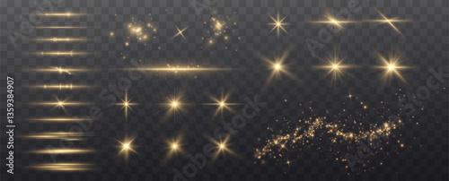 Light effects.
Golden light.Wind glare, explosions, shine, dust, lines, solar flares, sparks, sequins, stars, curved curls. Glow 