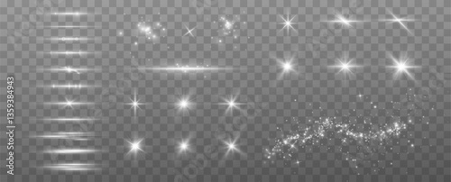 Light effects.Wind glare, explosions, shine, dust, lines, solar flares, sparks, sequins, stars, curved curls. Glow special effect of light