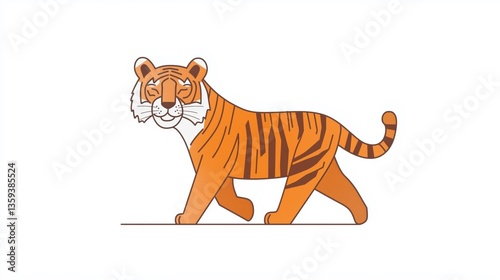 Tiger Illustration: Vibrant Wildlife and Striking Tiger Stripes in Cartoon Art Depicting Endangered State Animal Roaming in Jungle Habitat