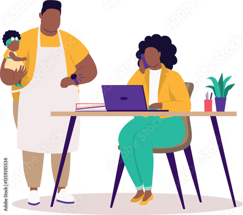 Plus Size Black Mother Busy Working And Neglected Her Family.