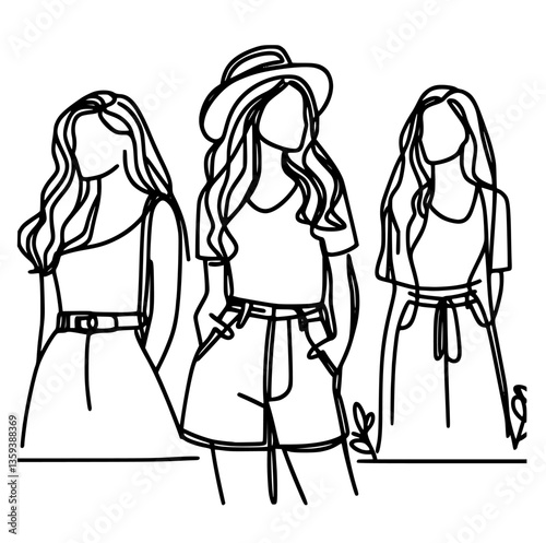 Abstract and elegant hand-drawn vector of curvy women.