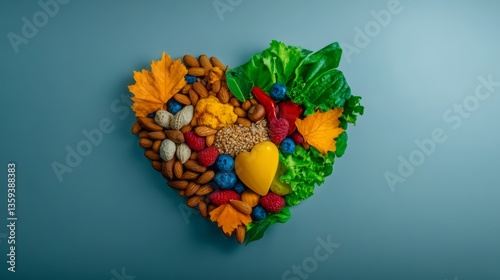 Fototapeta Naklejka Na Ścianę i Meble -  Heart made of fruits and vegetables