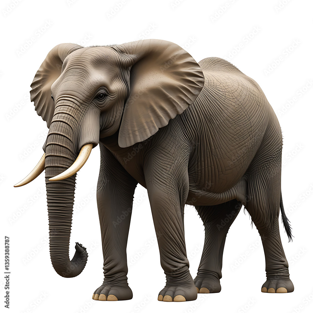 Fototapeta premium Close up, African elephant isolated on white background