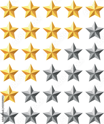 MFive stars icon Vector golden gradient: Customers rate the product with five stars, flat icon for apps and websites. Set of different ratings. Vector illustration EPS 10.	