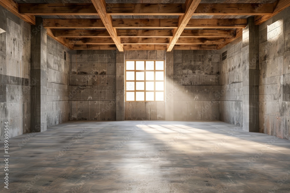 Spacious Unfinished Basement with Rough Cement Walls and Wooden Beams Spacious Unfinished Basement with Rough Cement Walls and Wooden Beams
