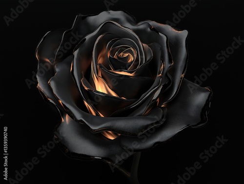Luxurious Black Rose with Golden Accents: 3D Render of Elegant Floral Design
