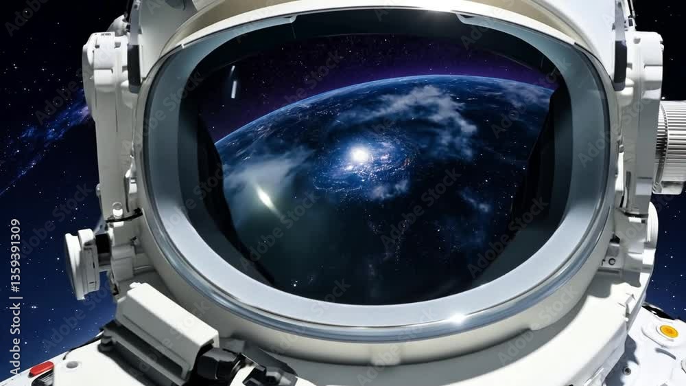 Astronaut gazing at Earth from space in a stunning cosmic backdrop Astronaut gazing at Earth from space in a stunning cosmic backdrop