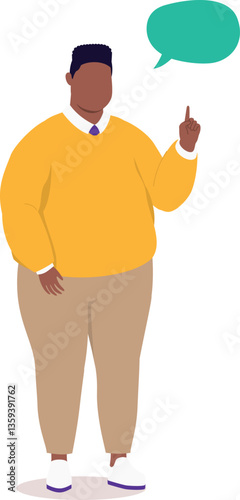 One Plus Size Black Man Standing And Talking With One Finger Pointing Up.
