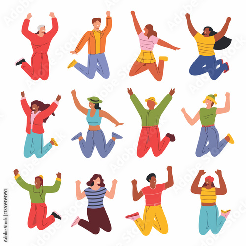  Joyful Jump & Celebration Illustration Set
