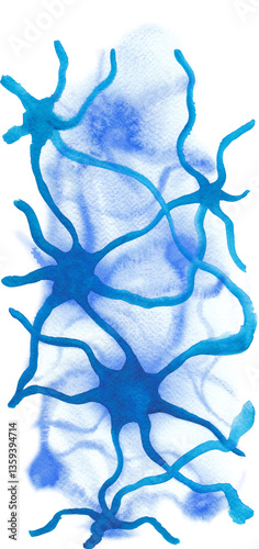 Abstract watercolor pattern of a neuron connections isolated on a white background