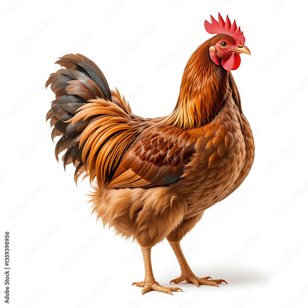 Fototapeta premium Close up, Full body of brown chicken hen standing isolated on white background