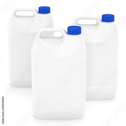 White plastic canister for technical liquids isolated.