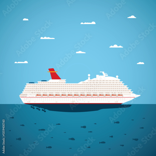 Vector illustration of big sea cruise liner in modern flat style