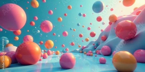 A colorful array of spherical objects suspended in mid-air , abstract, sphere