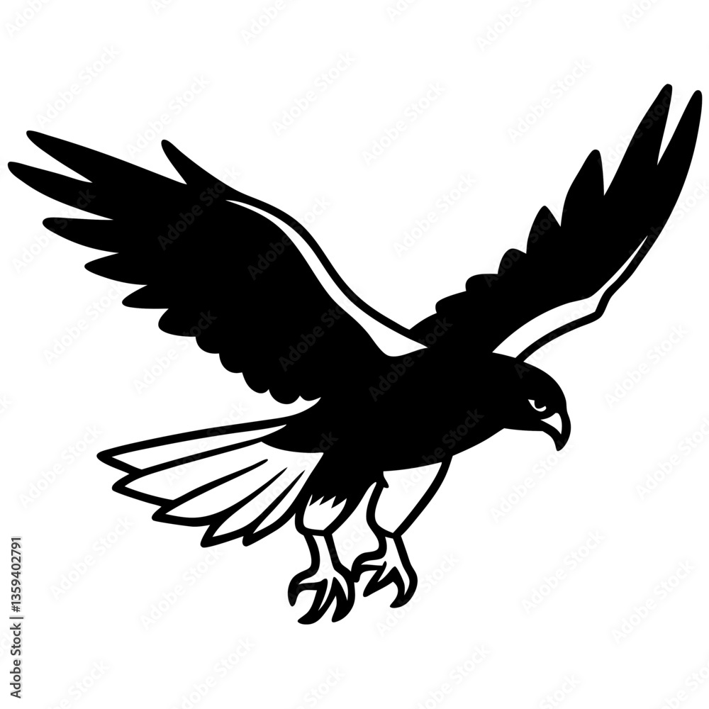 Fototapeta premium A vector silhouette of a hawk diving down with its claws extended, 