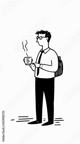 Stylish vector illustration of businessman enjoying coffee, exuding modern and professional vibe for corporate or lifestyle projects. Perfect for various design needs.