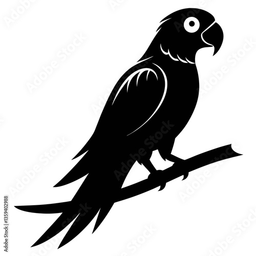 A vector silhouette of a parrot perched on a branch, 