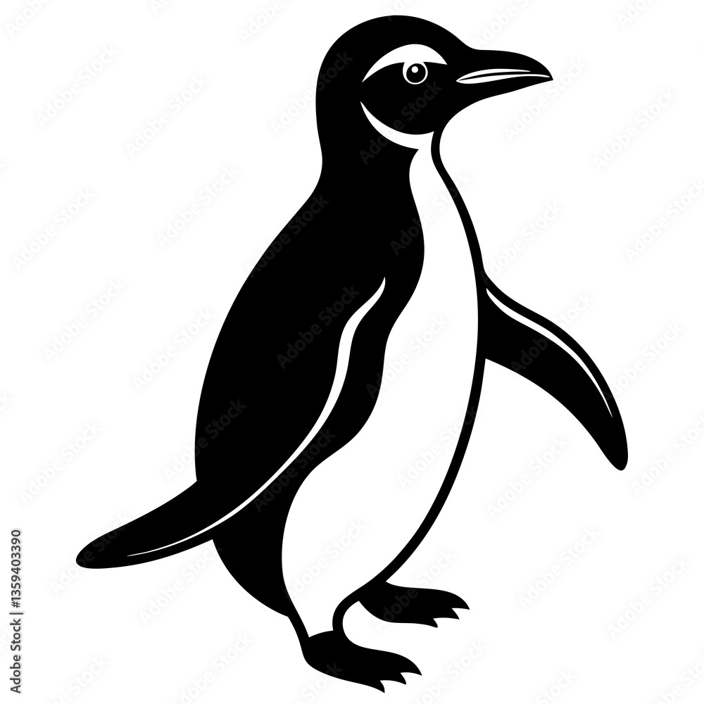 Naklejka premium A vector silhouette of a penguin waddling forward, its flippers slightly raised 