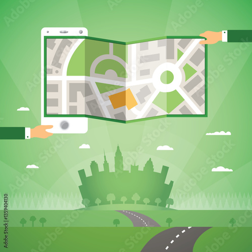Gps maps and navigation app on phone vector concept