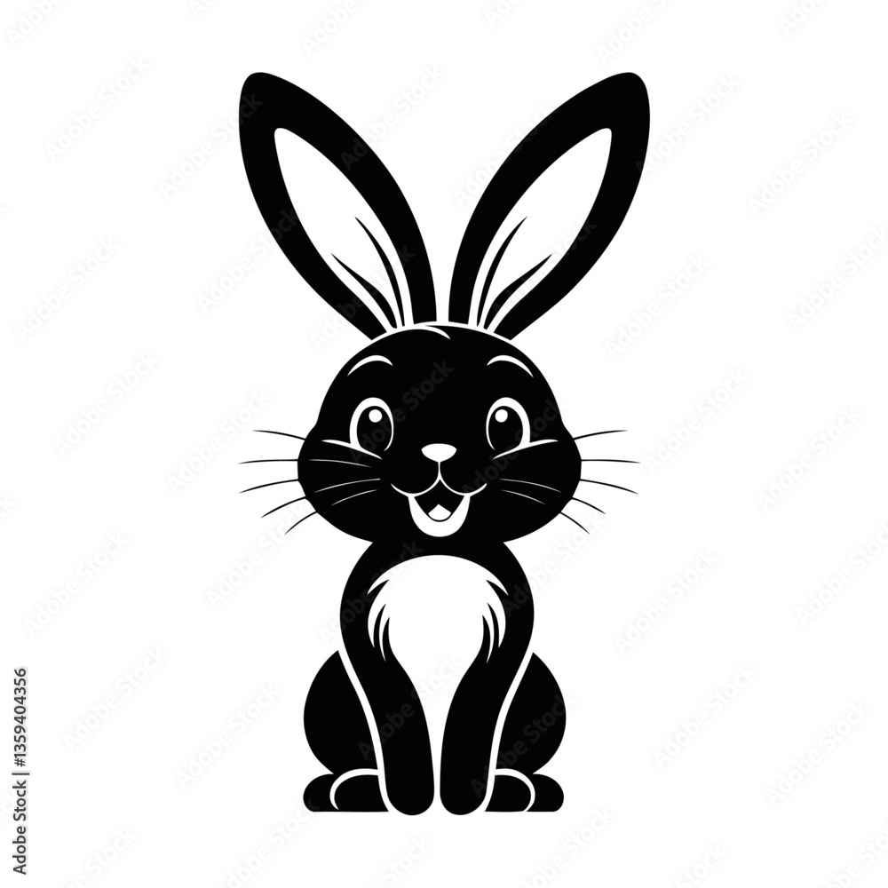Fototapeta premium A black and white vector silhouette of a rabbit carrying a decorated Easter egg in its paws on a white background
