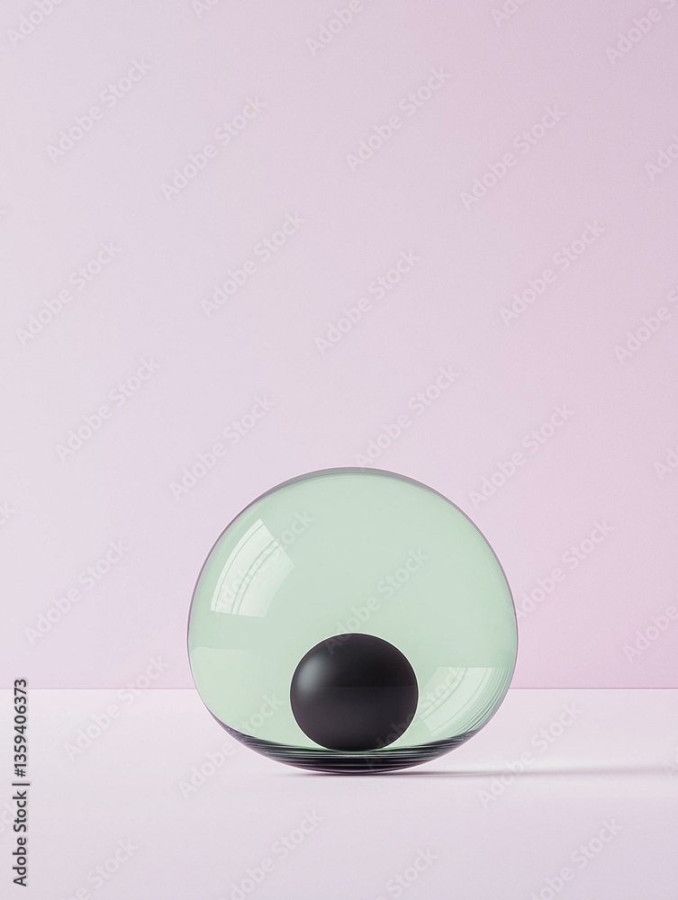 Obraz premium Photograph of a spherical object on a pink background. the object appears to be made of glass or a similar material, with a light green color and a smooth surface.