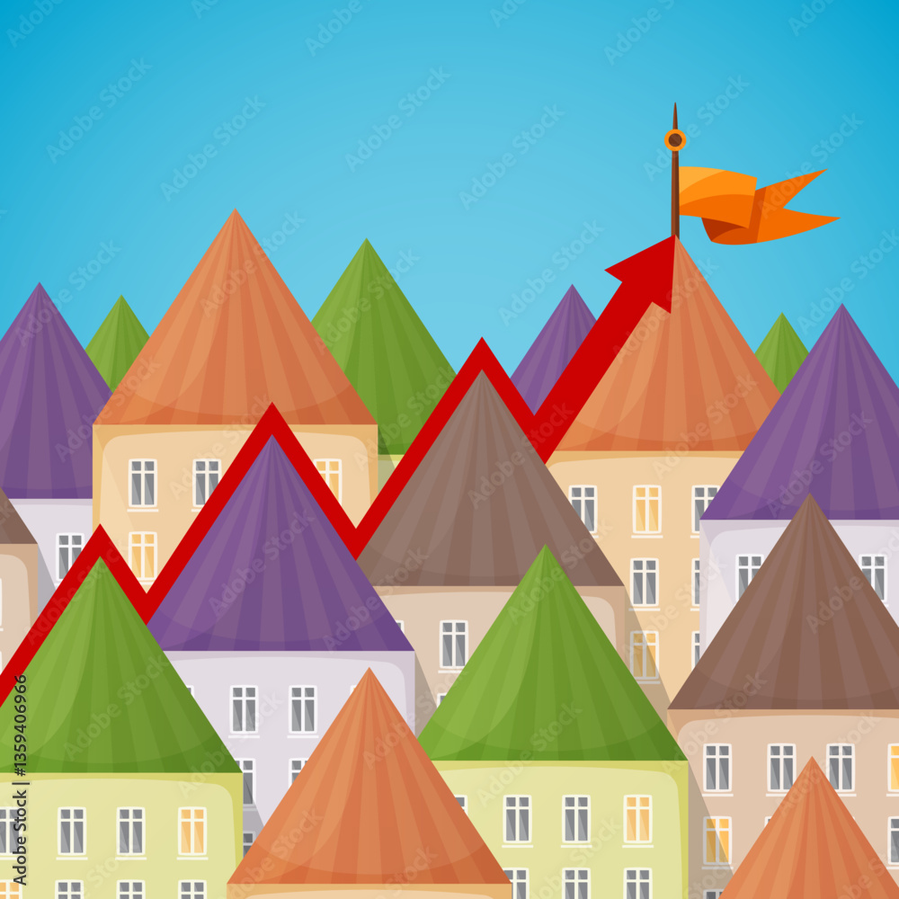 Naklejka premium Vector urban growth or leadership concept in flat style