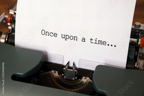 Close-Up of Vintage Typewriter with Full Page of Typed Text: Once Upon a Time...