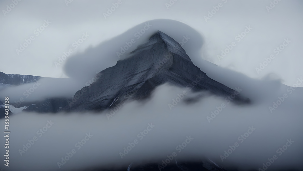 The Ghostly Ascent: A Towering Mountain Cloaked in Mist The Ghostly Ascent: A Towering Mountain Cloaked in Mist