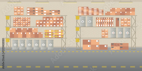 Vector warehouse hangar interior empty scene in flat style