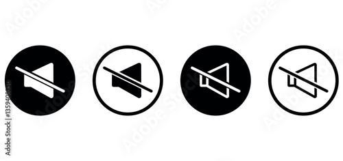 Sound mute icon set. Sound volume icons set with different signal levels on white background