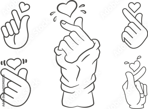 Vector korean heart hand gesture symbols set