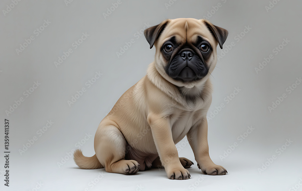 Fototapeta premium Close up, Pug puppy sitting isolated on white background