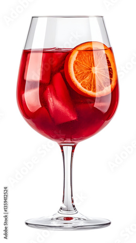 Isolated Transparent Sangria Cocktail with Orange Slice in Wine Glass