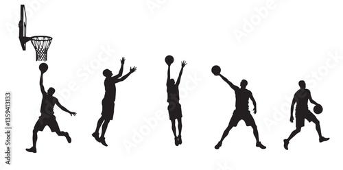 vector silhouettes of people playing basketball