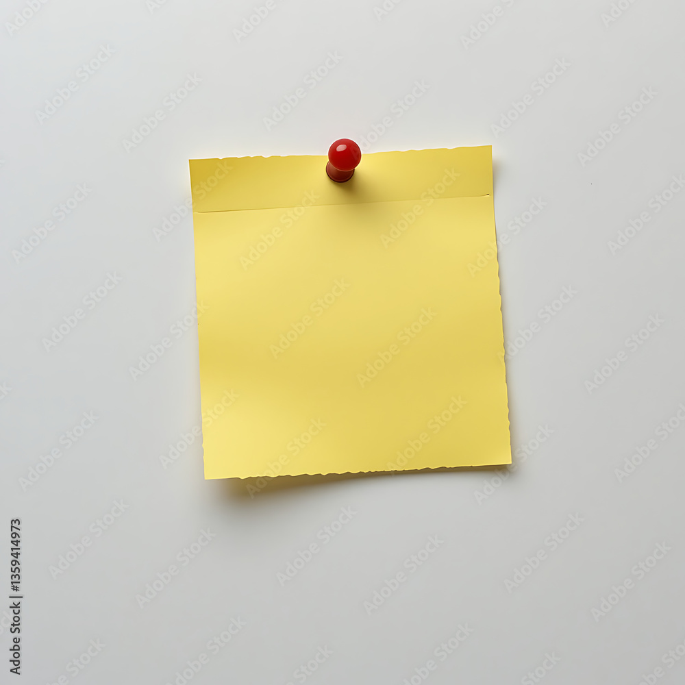 Close up, Yellow sticky post it note with red pushpin isolated on white background Close up, Yellow sticky post it note with red pushpin isolated on white background