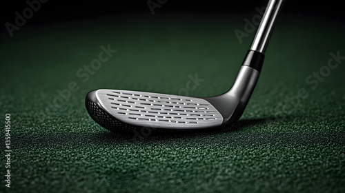 Golf Club on the Green: A sleek, modern golf club rests on a verdant green surface, captured in a detailed shot, inviting the viewer to imagine the perfect swing and the satisfying thud of the ball