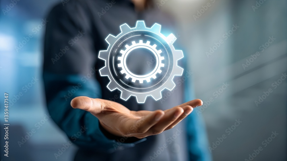 Automatic control system with modern technology for business management, businessman hand touching gears icon showing automation software operation Automatic control system with modern technology for business management, businessman hand touching gears icon showing automation software operation