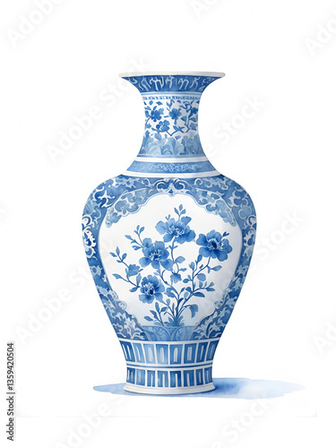 Blue and White Porcelain Vase: Elegant chinoiserie-style vase with intricate floral patterns in classic cobalt blue on a white ceramic surface.