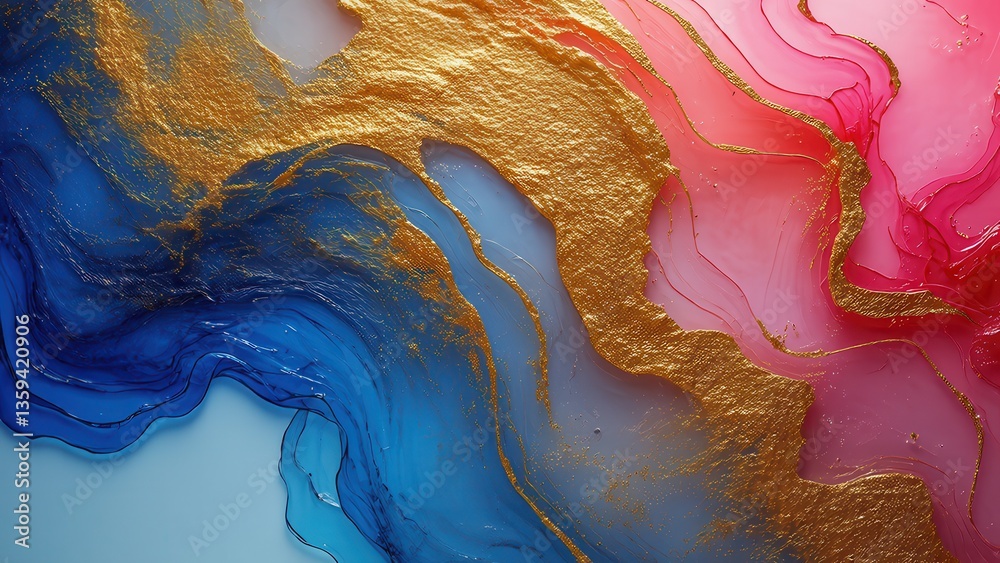 Fototapeta premium abstract background created with pink, blue, and gold abstract waves
