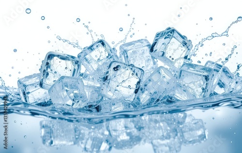Ice Cubes Splashing in Water Creating a Refreshing and Cool Effect