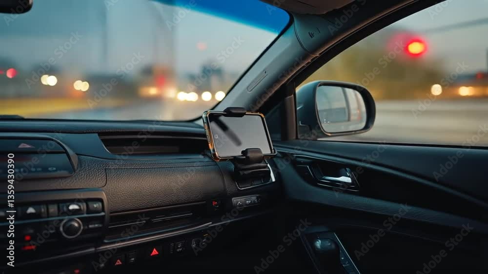 Mobile phone in a car holder. Mobile phone in a car holder.